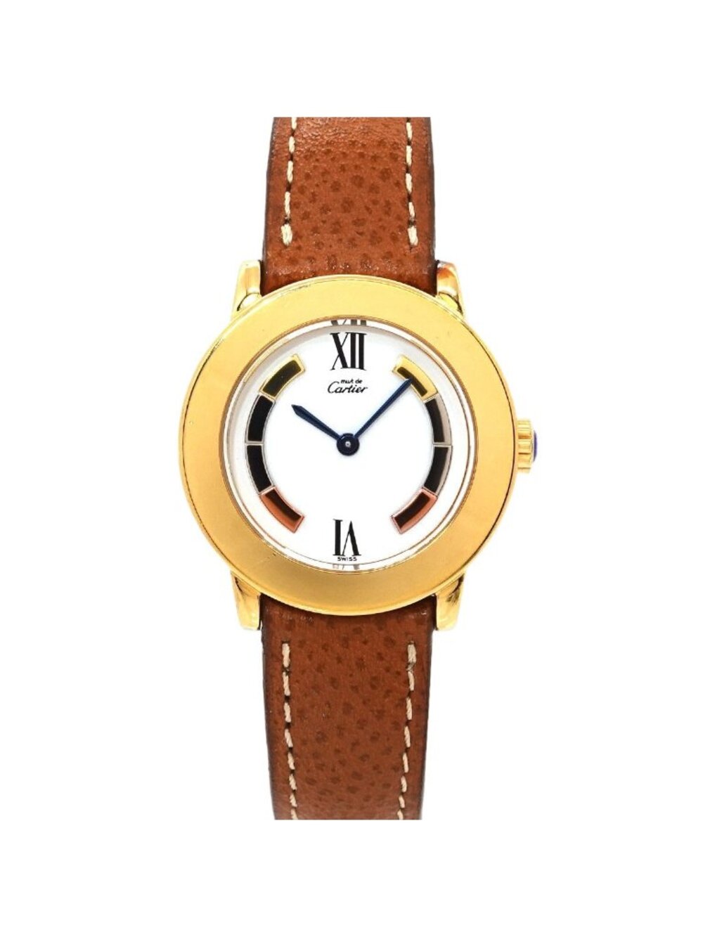 Cartier Must Ronde Vermeil Watch White 925 Sterling Silver Quartz